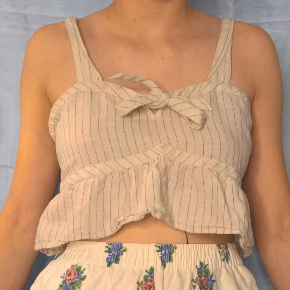American Eagle Cropped Striped Top with Tie Detail